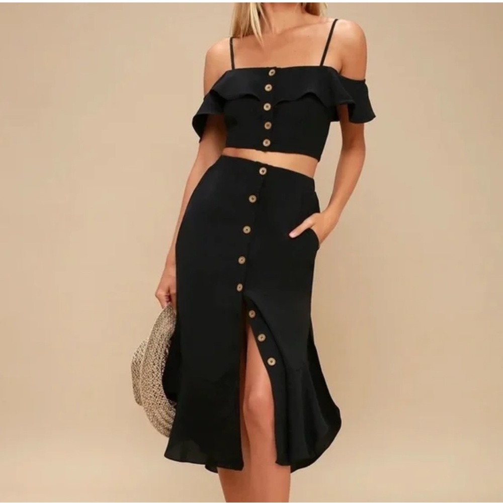 Lulu's Black Button-Front Midi Two-Piece Dress